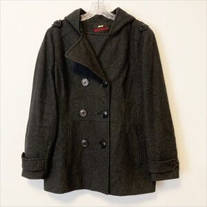 Miss Sixty M60 Charcoal Wool Peacoat Button Down Double Breasted XL